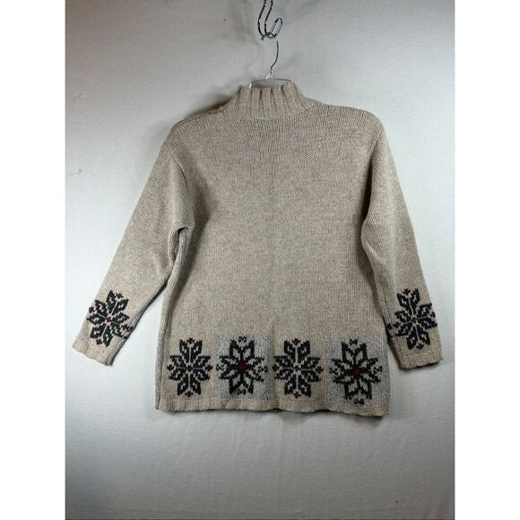 Eddie Bauer Wool Angora Nordic Snowflake Sweater Women’s M Beige Gray Fair Isle - Picture 2 of 8